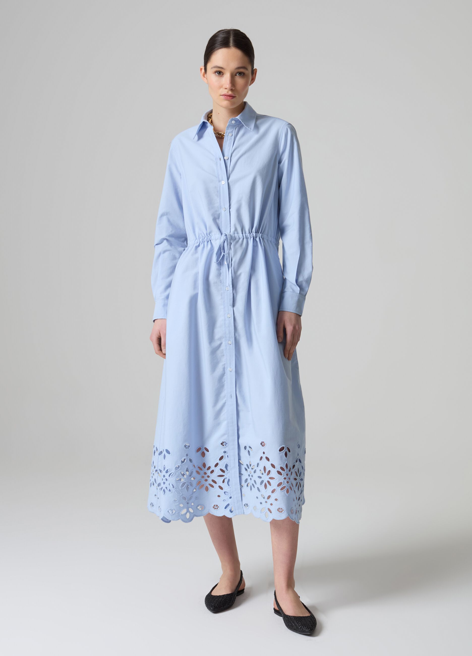 Long shirt dress with broderie anglaise hem_0