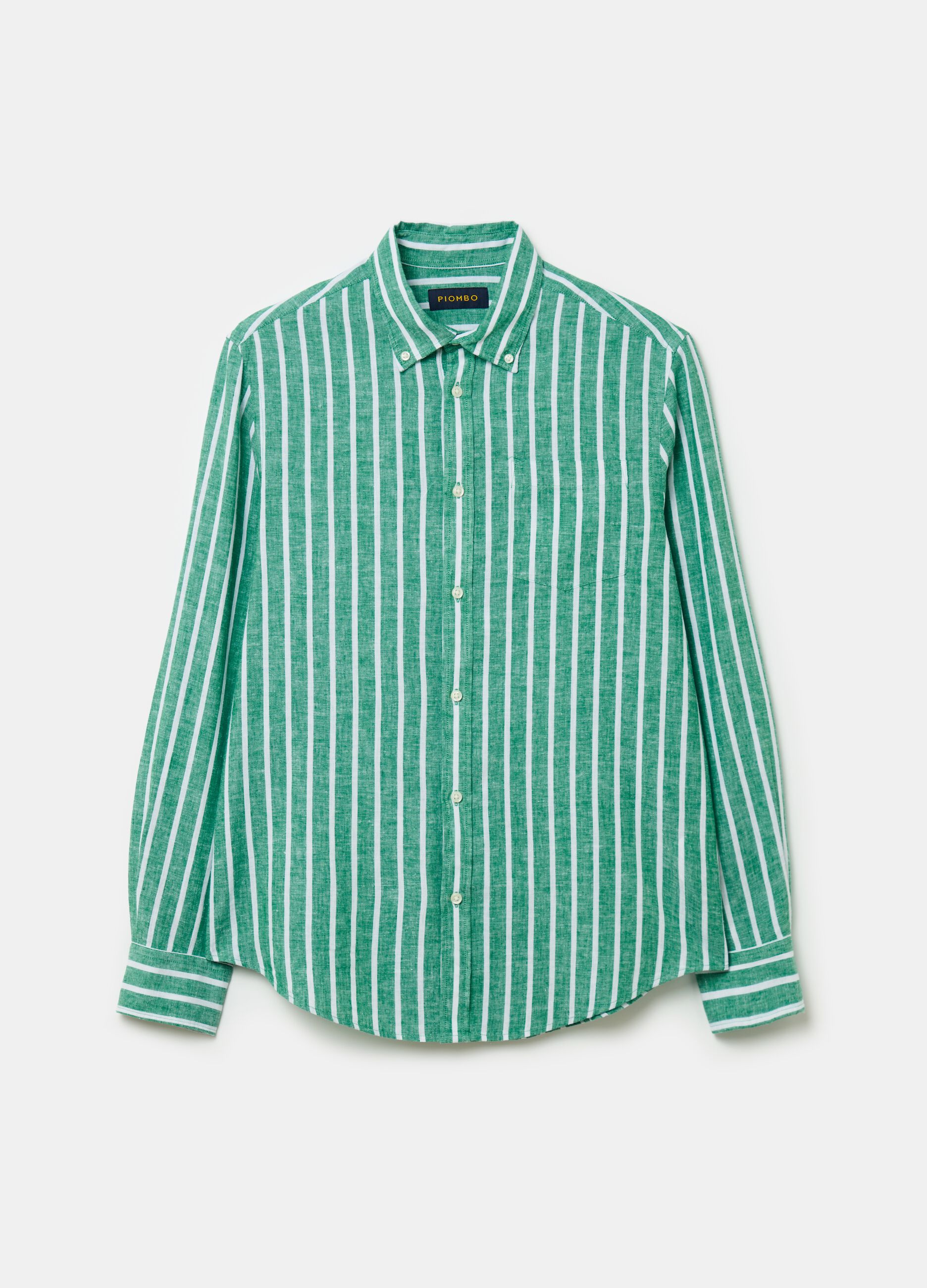 Stripe linen and cotton shirt with pocket_3