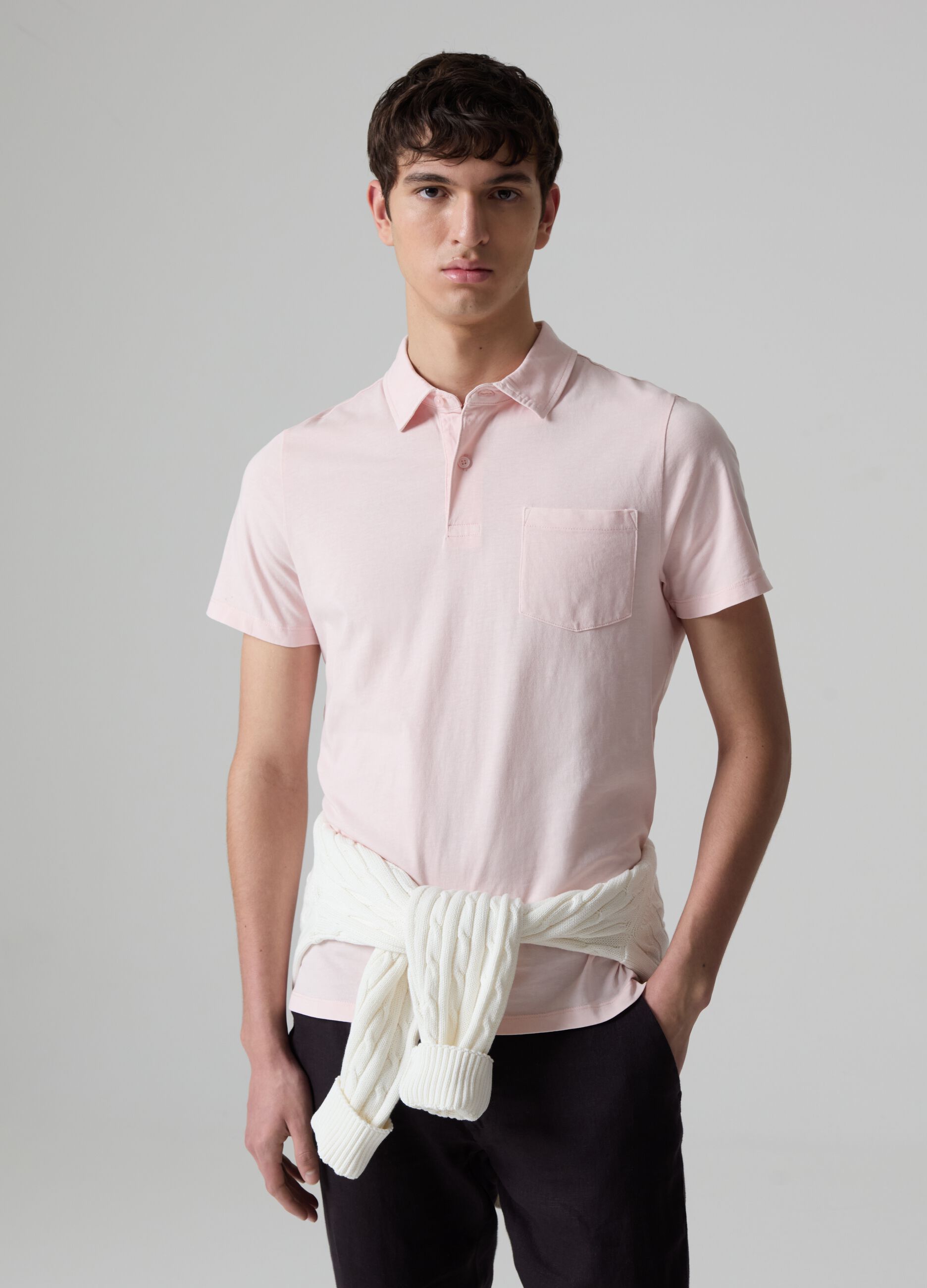 Jersey polo shirt with pocket