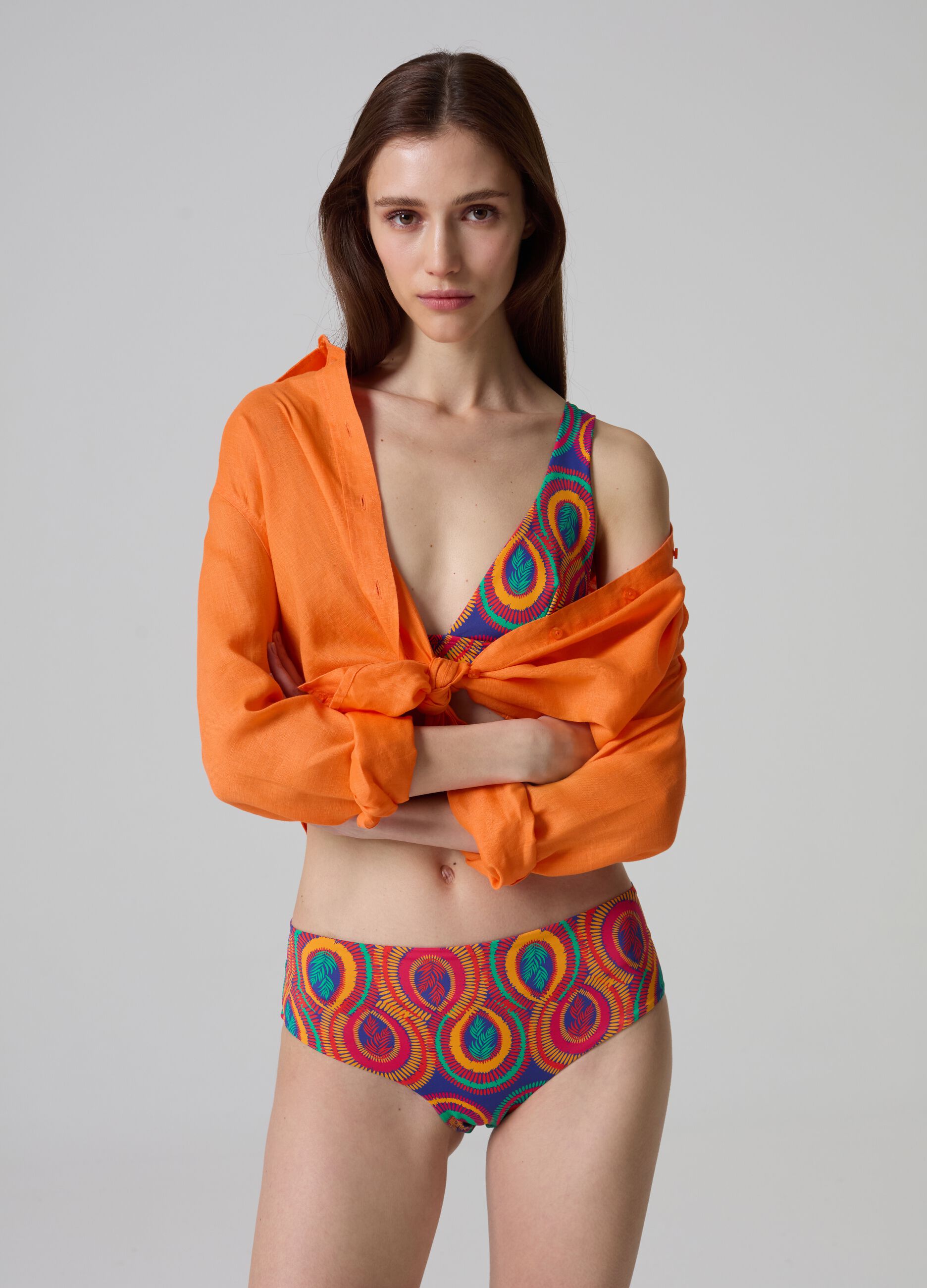 High-waist bikini bottoms with tropical print_0