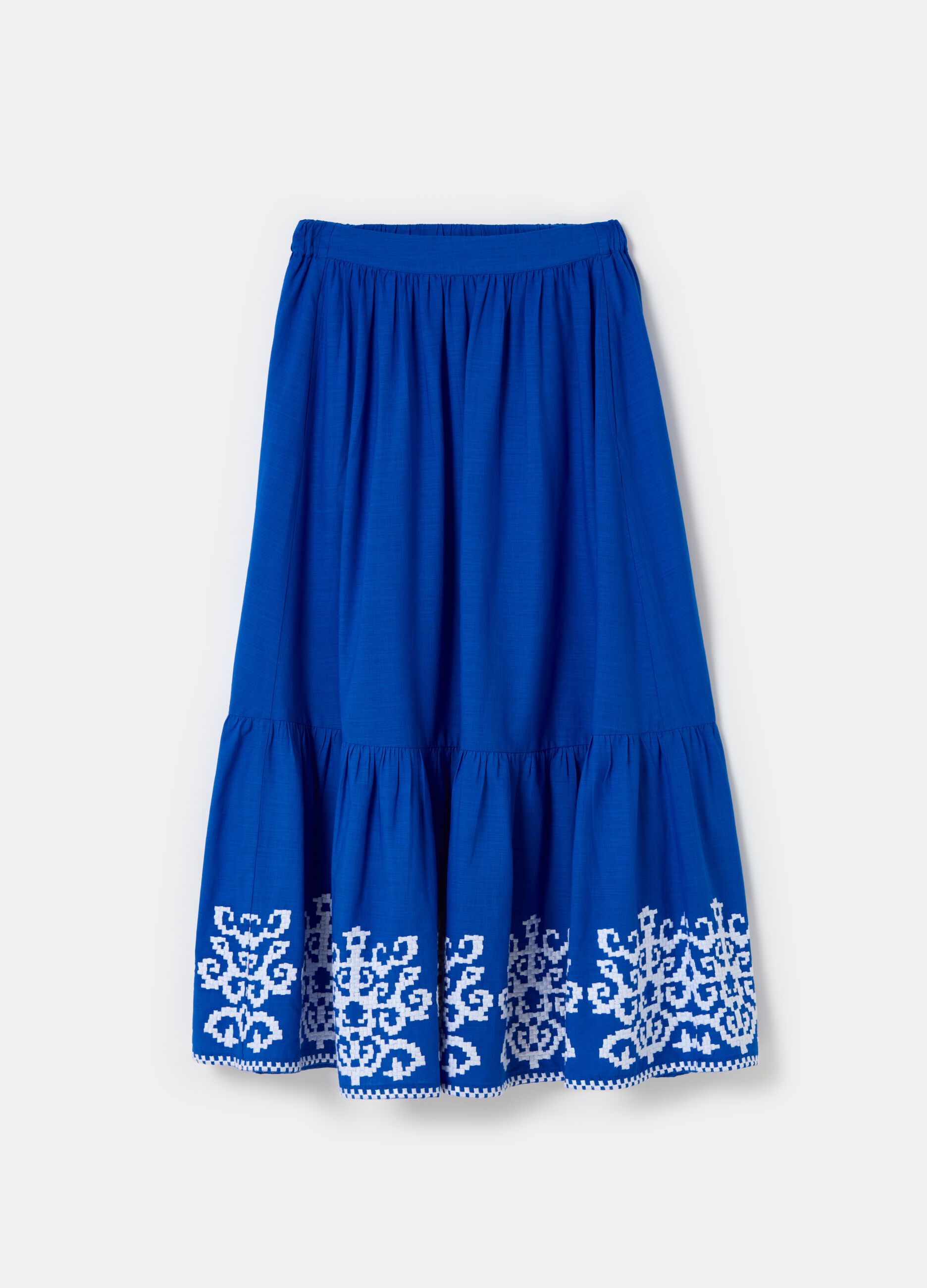 Long skirt with ethnic embroidery flounce_0