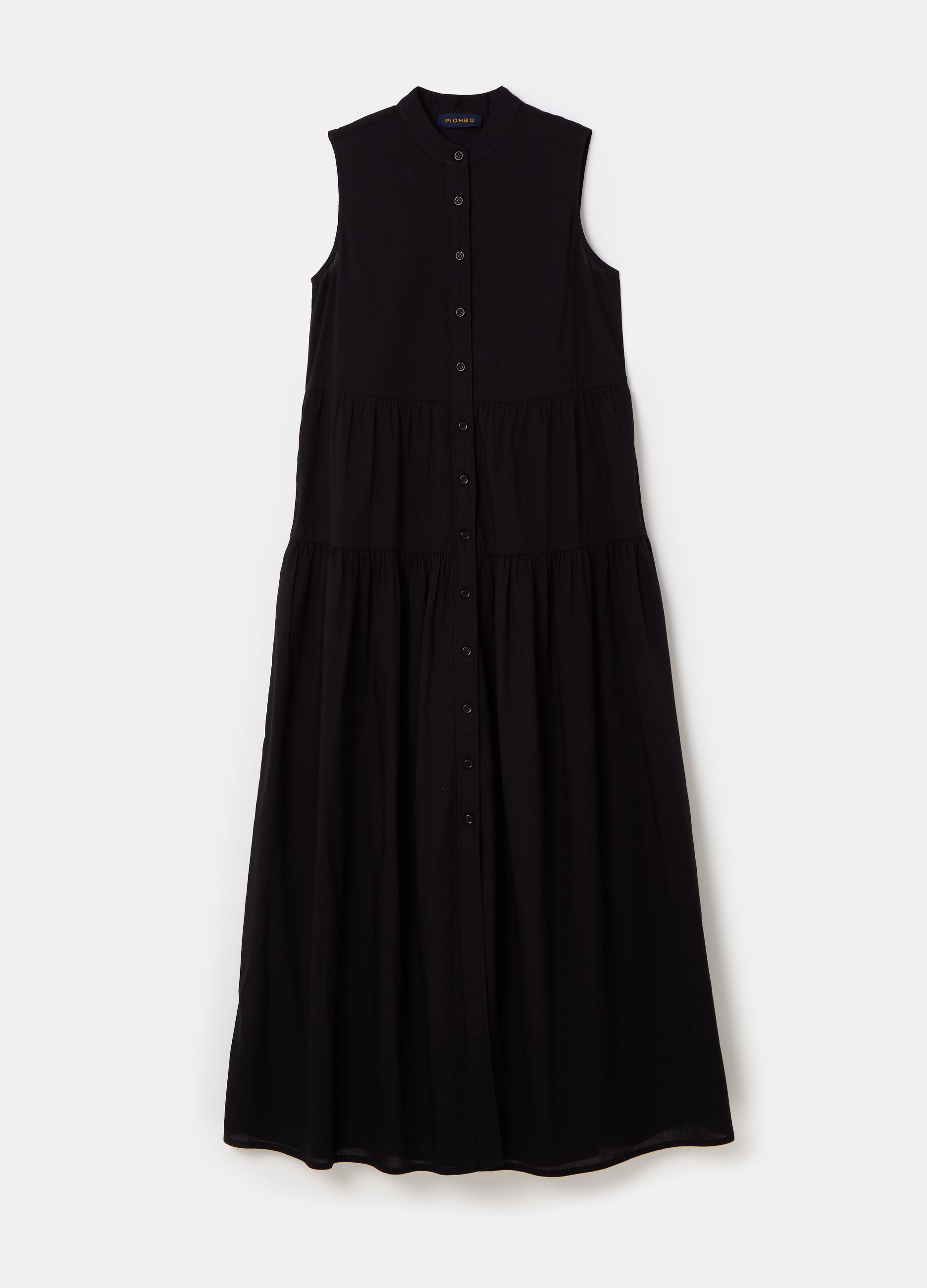 Long sleeveless dress with Mandarin collar