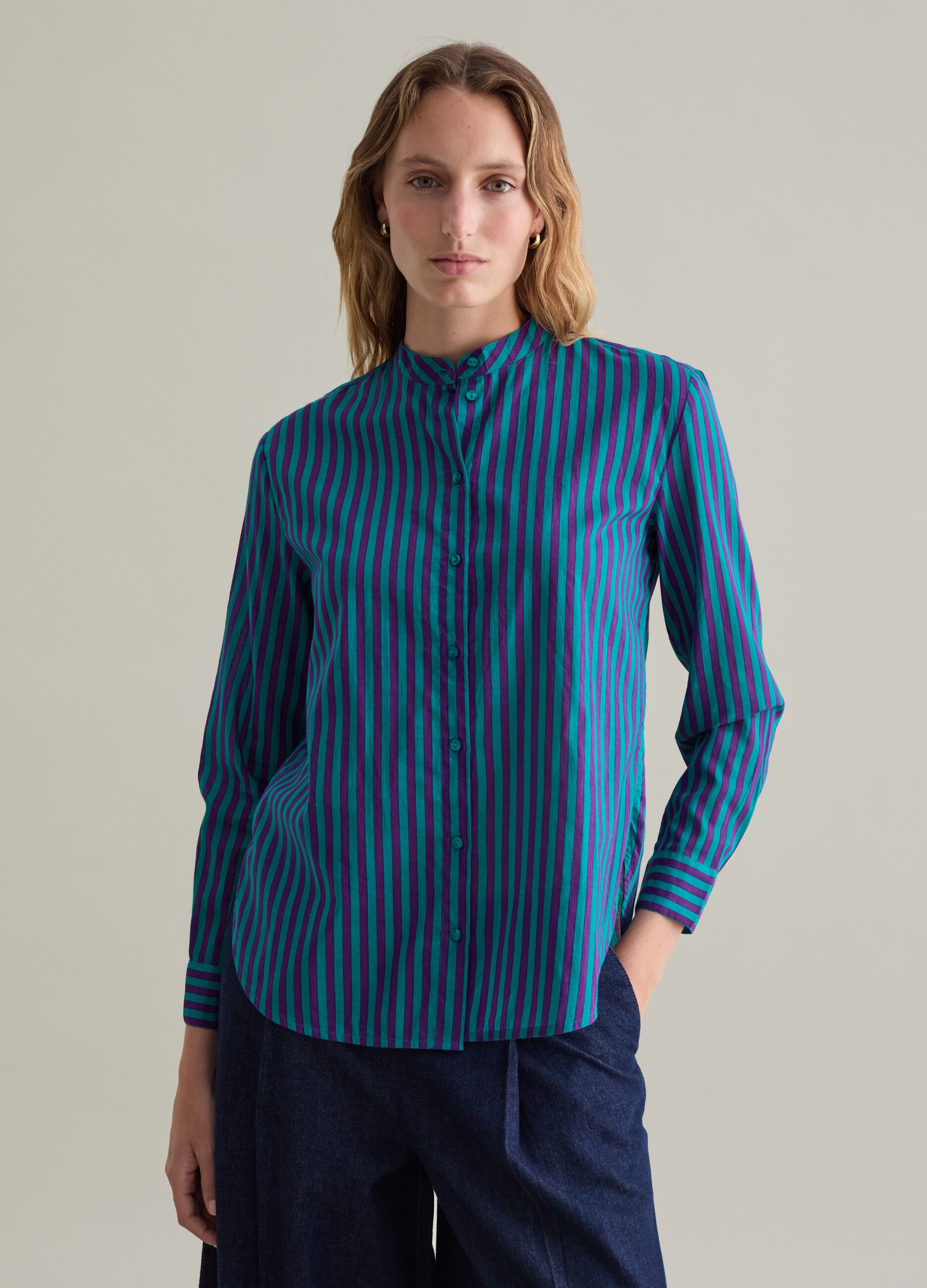 Striped shirt with Mandarin collar_3