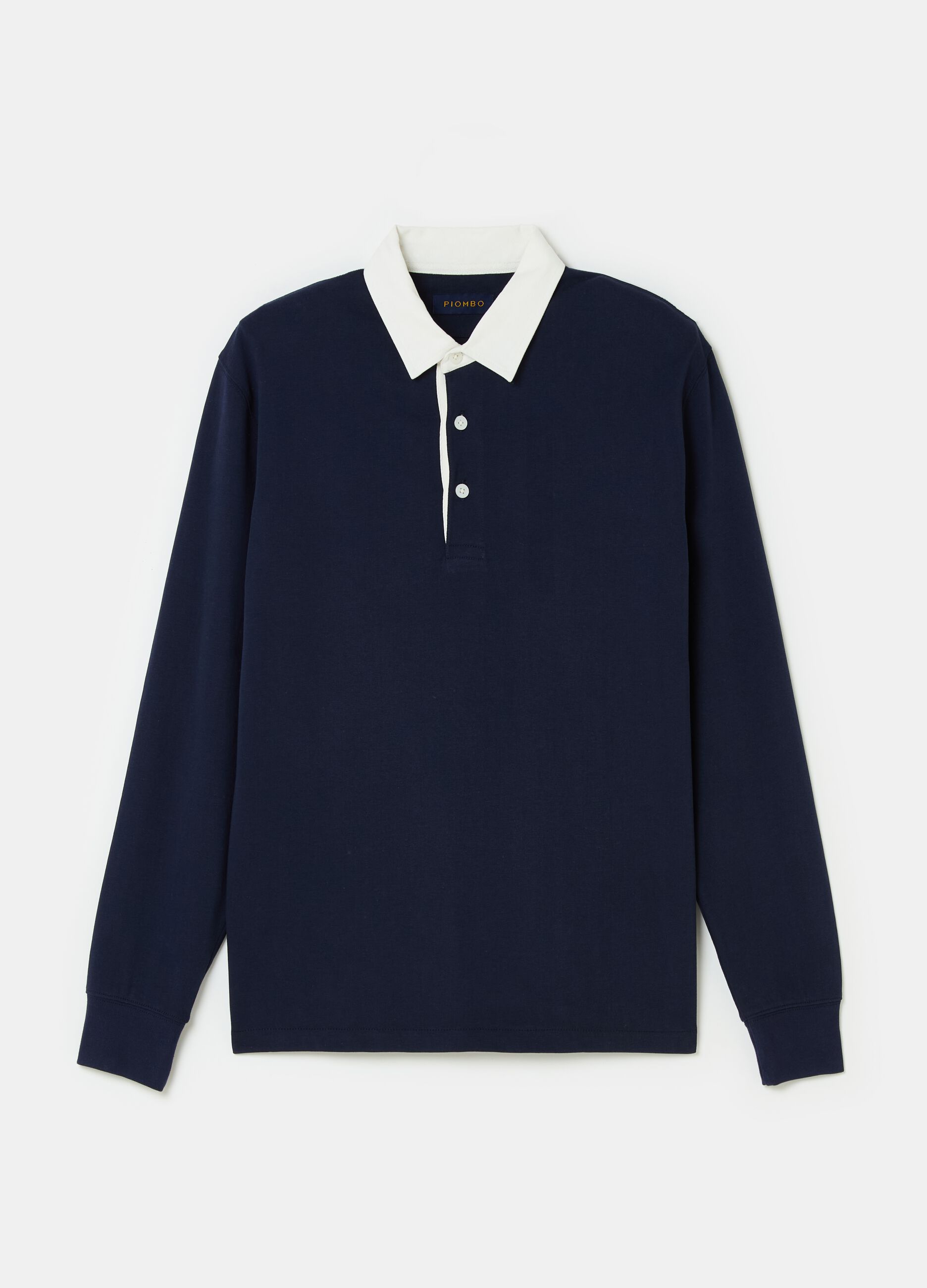 Long-sleeved polo shirt with contrasting collar_3