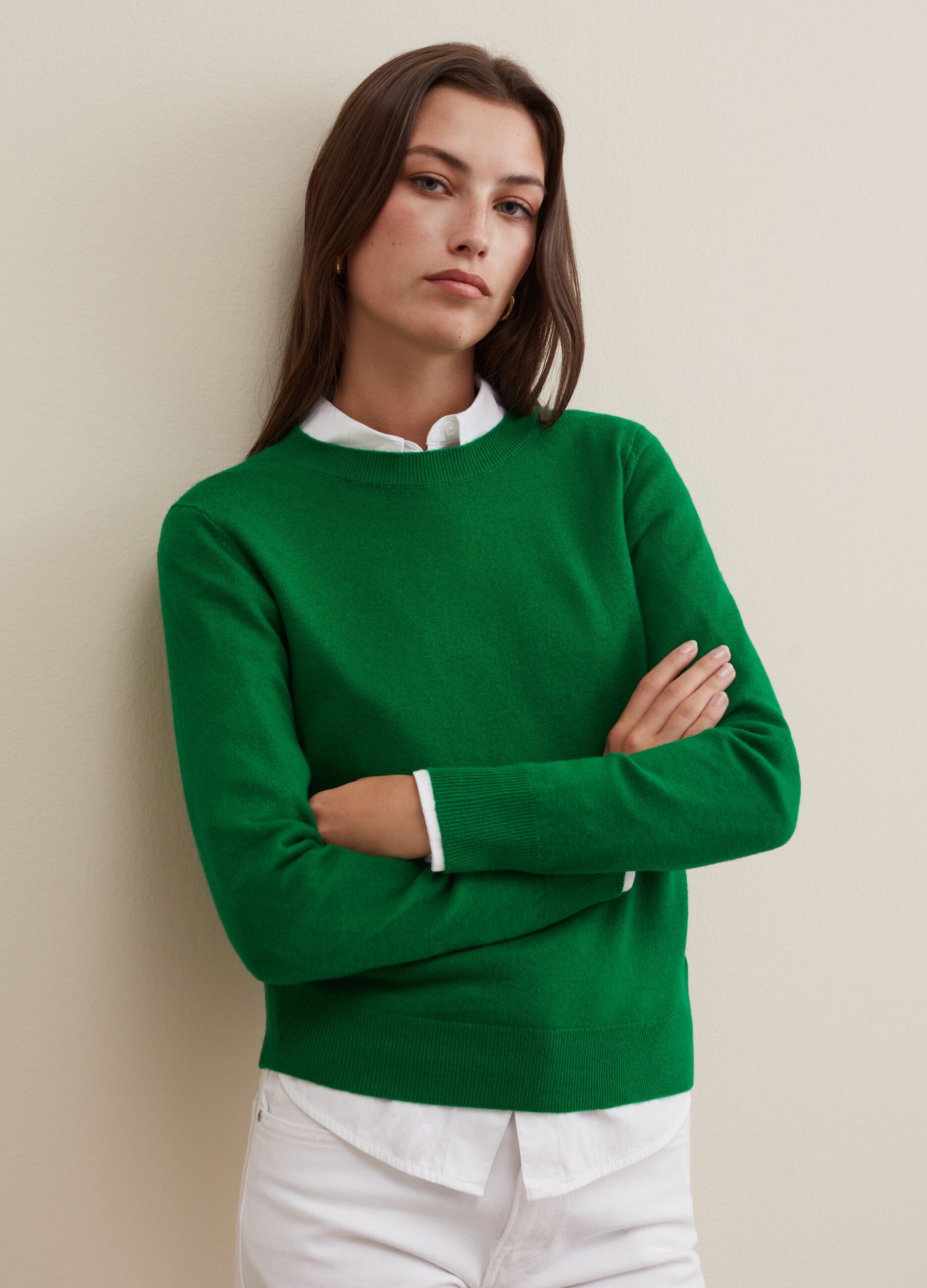 Jersey de lana para mujer, color verde musgo