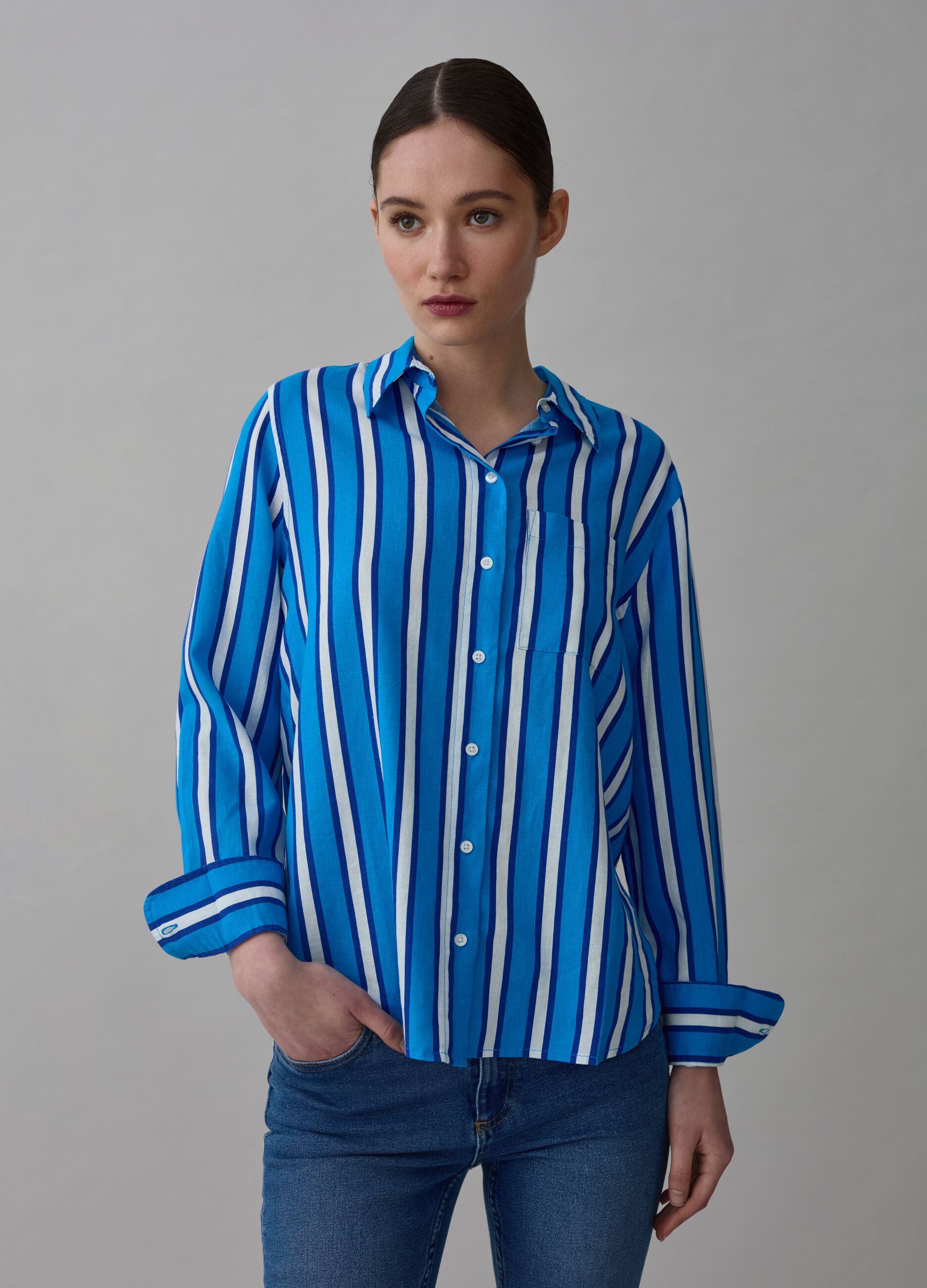 Striped shirt in linen and viscose_1