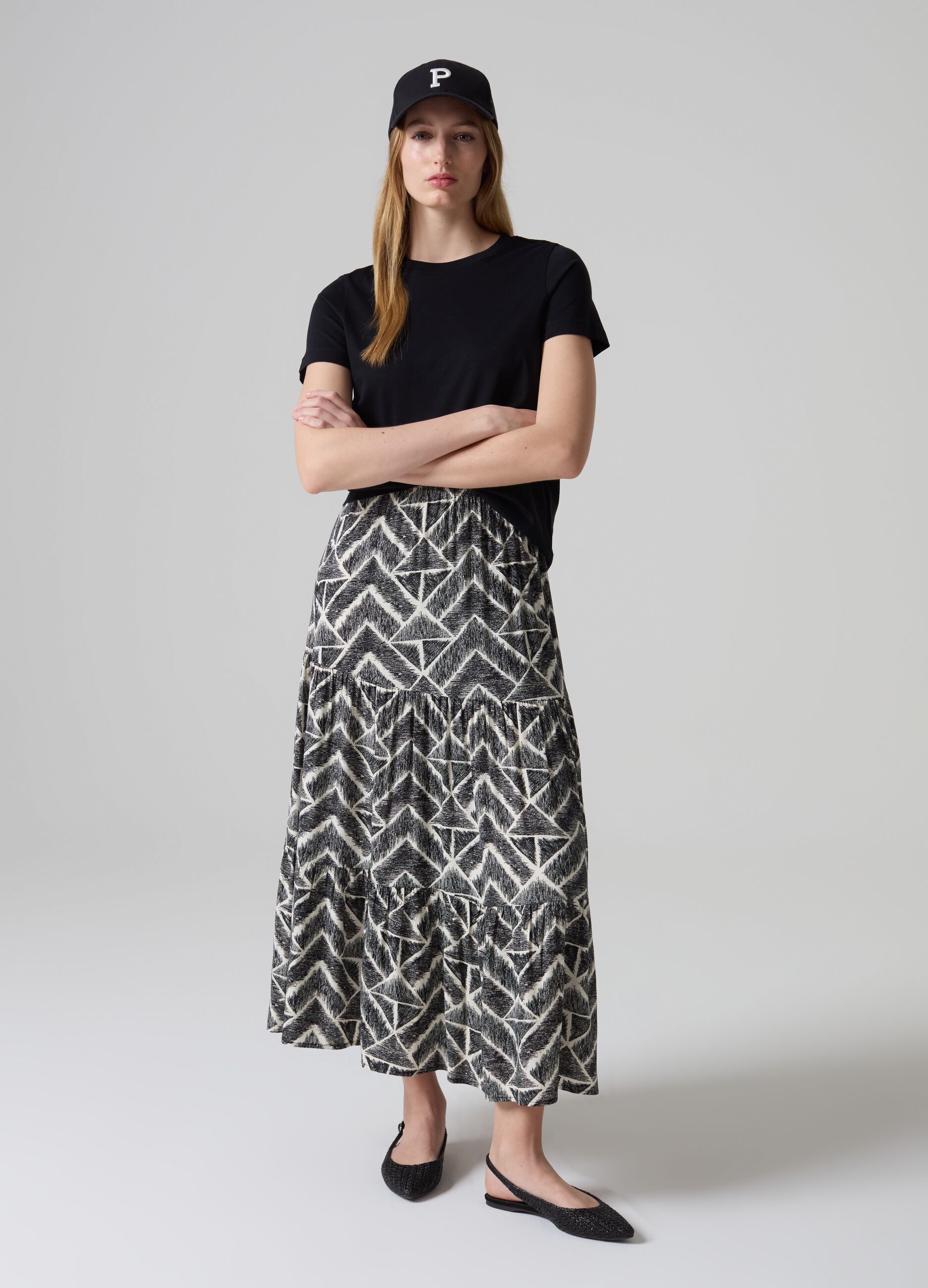 Long tiered skirt in viscose_0