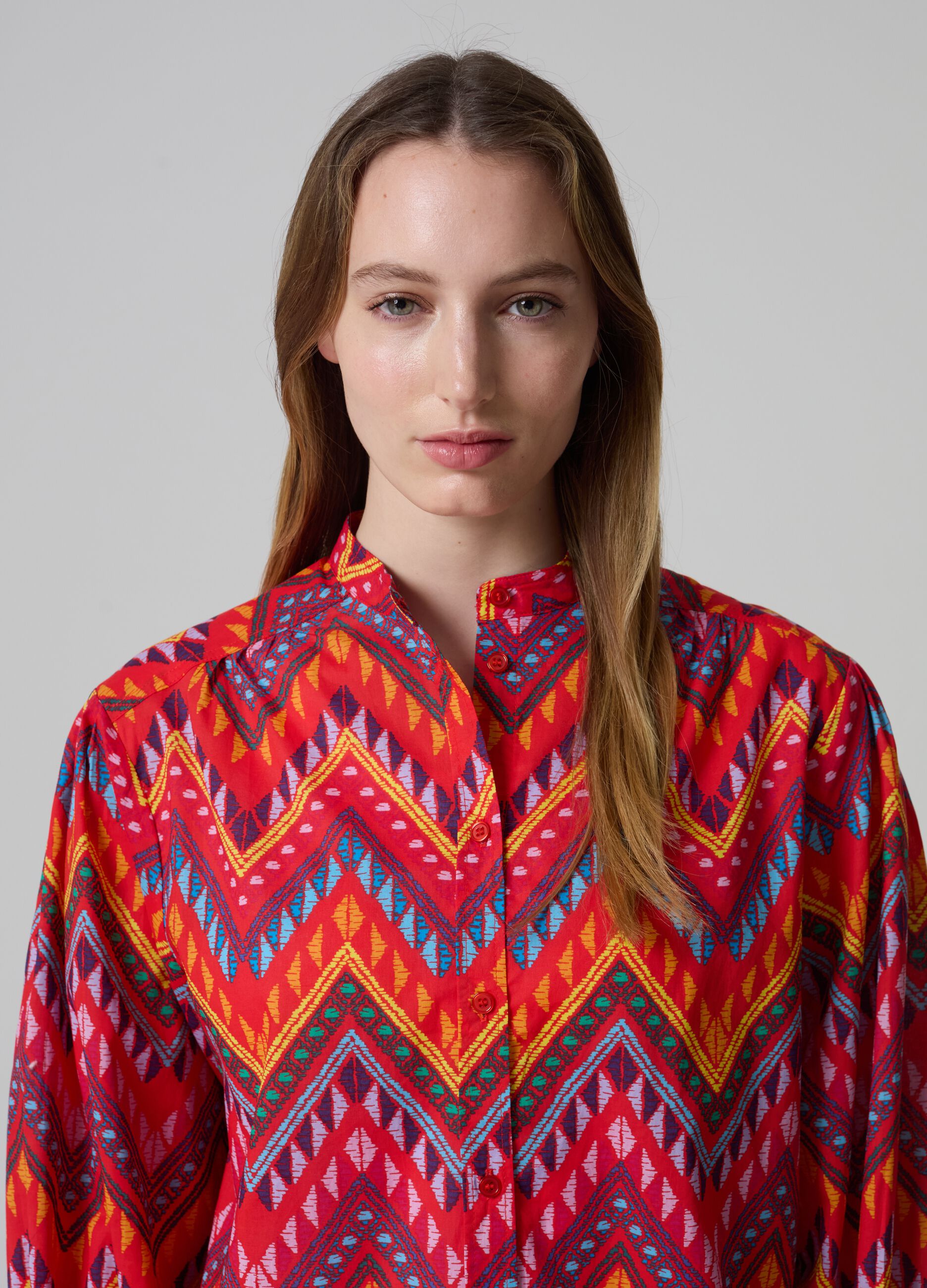 Shirt with multicoloured ethnic pattern