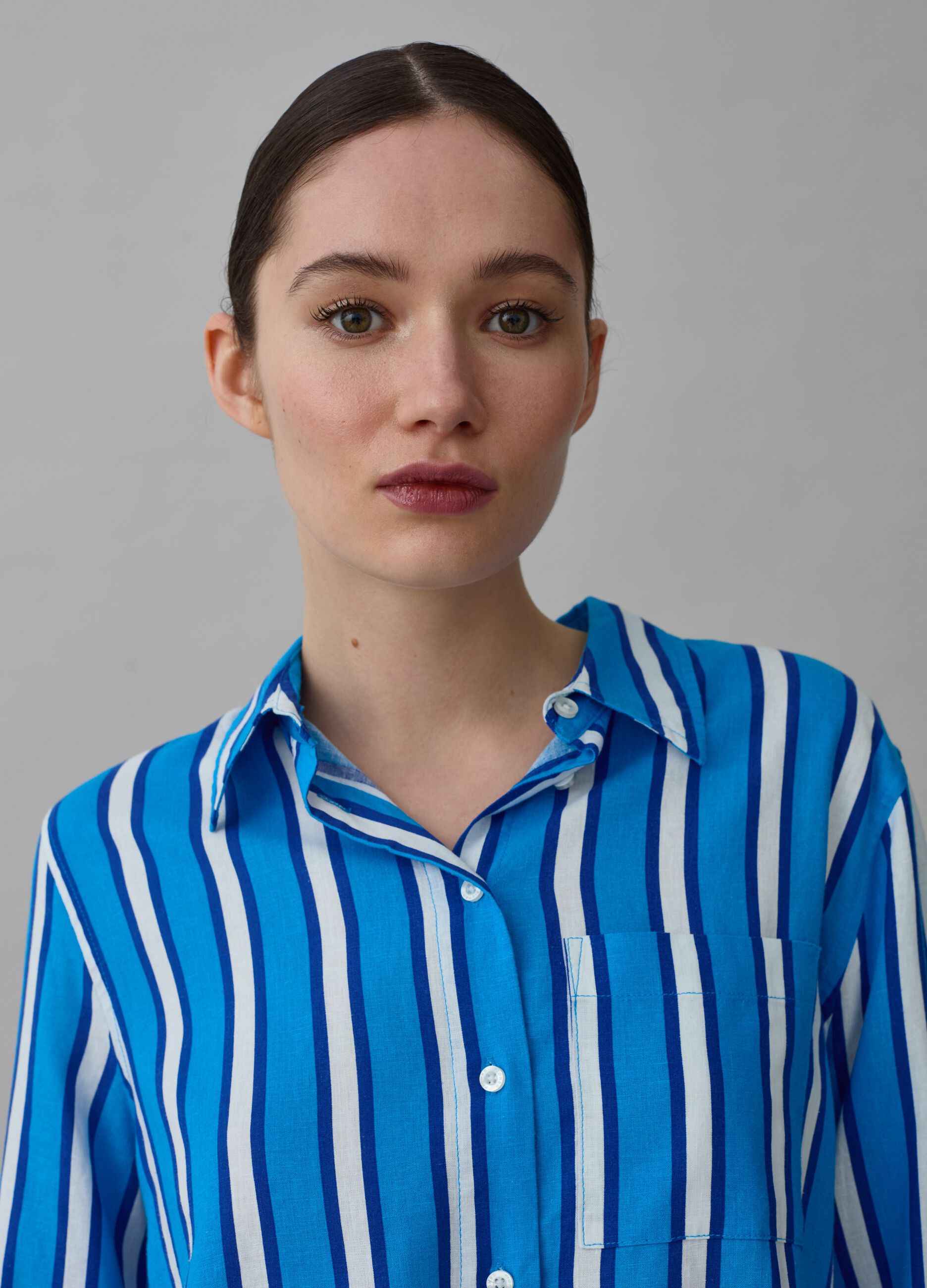 Striped shirt in linen and viscose