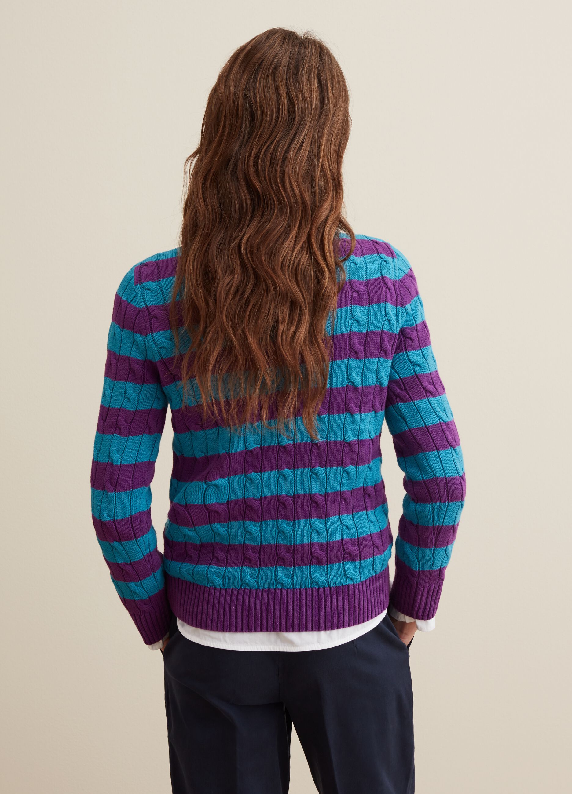 Striped pullover with cable-knit design_2