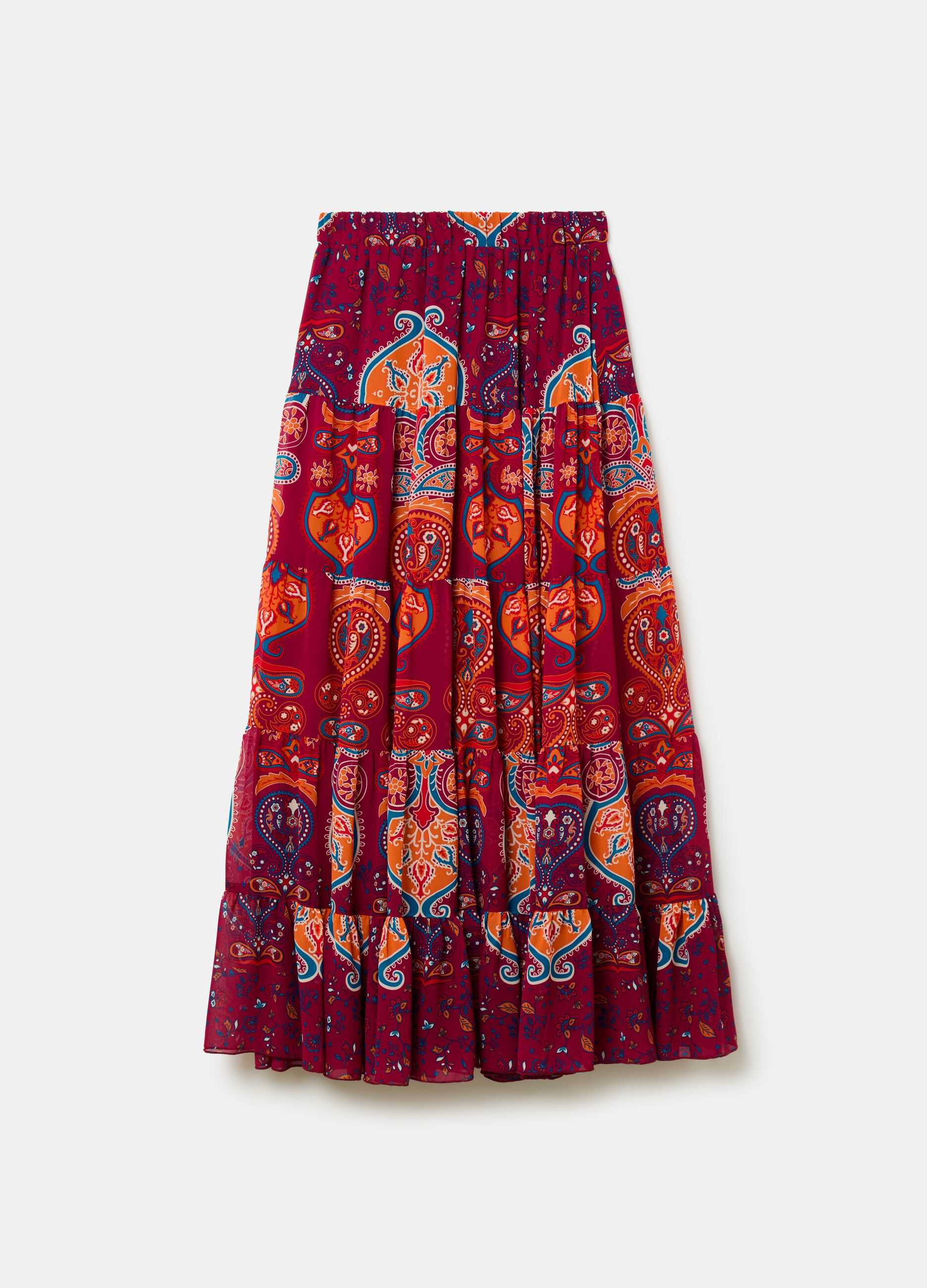 Long tiered skirt with folk print_4