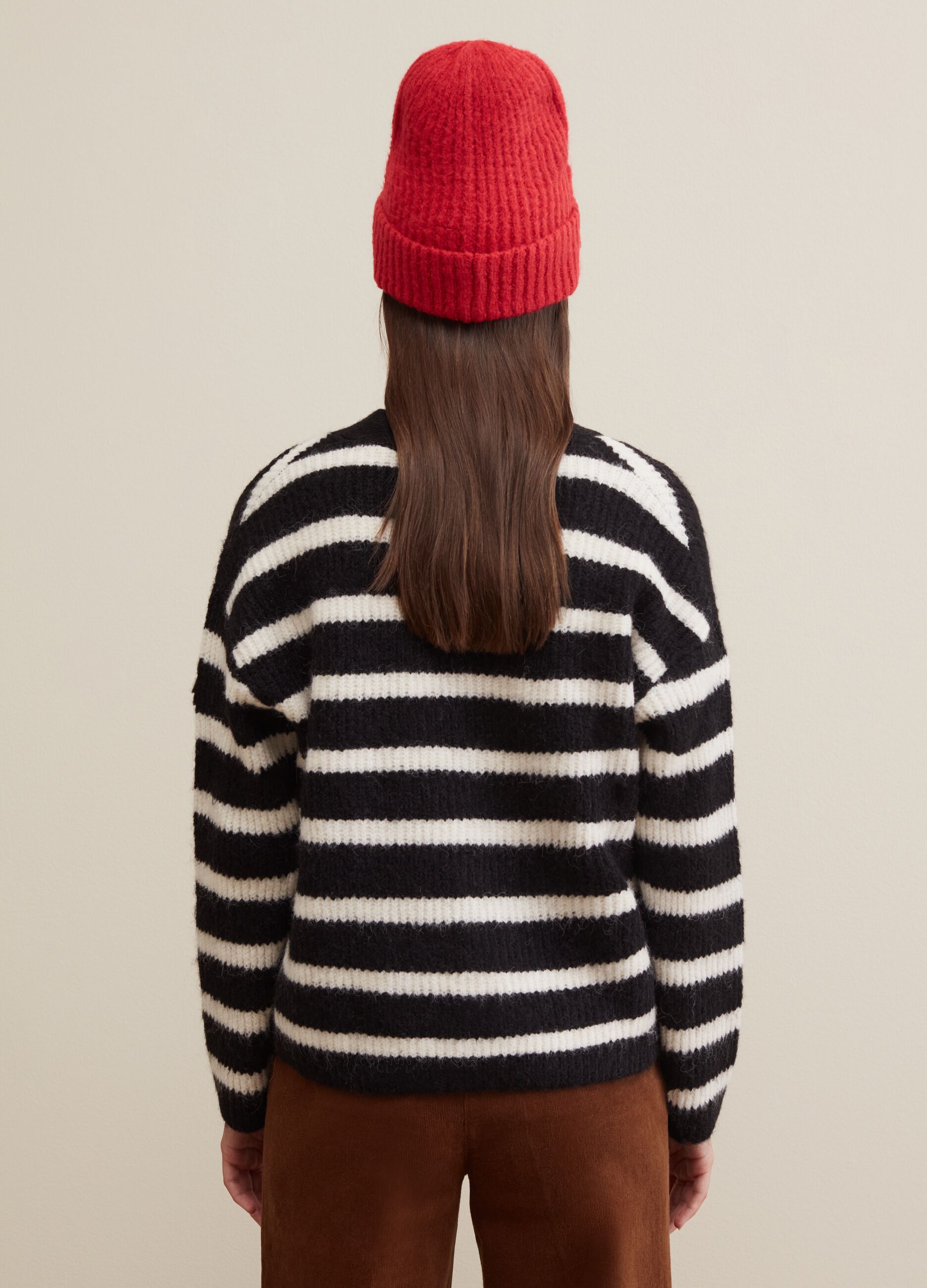 Flat-ribbed cardigan with striped pattern_2