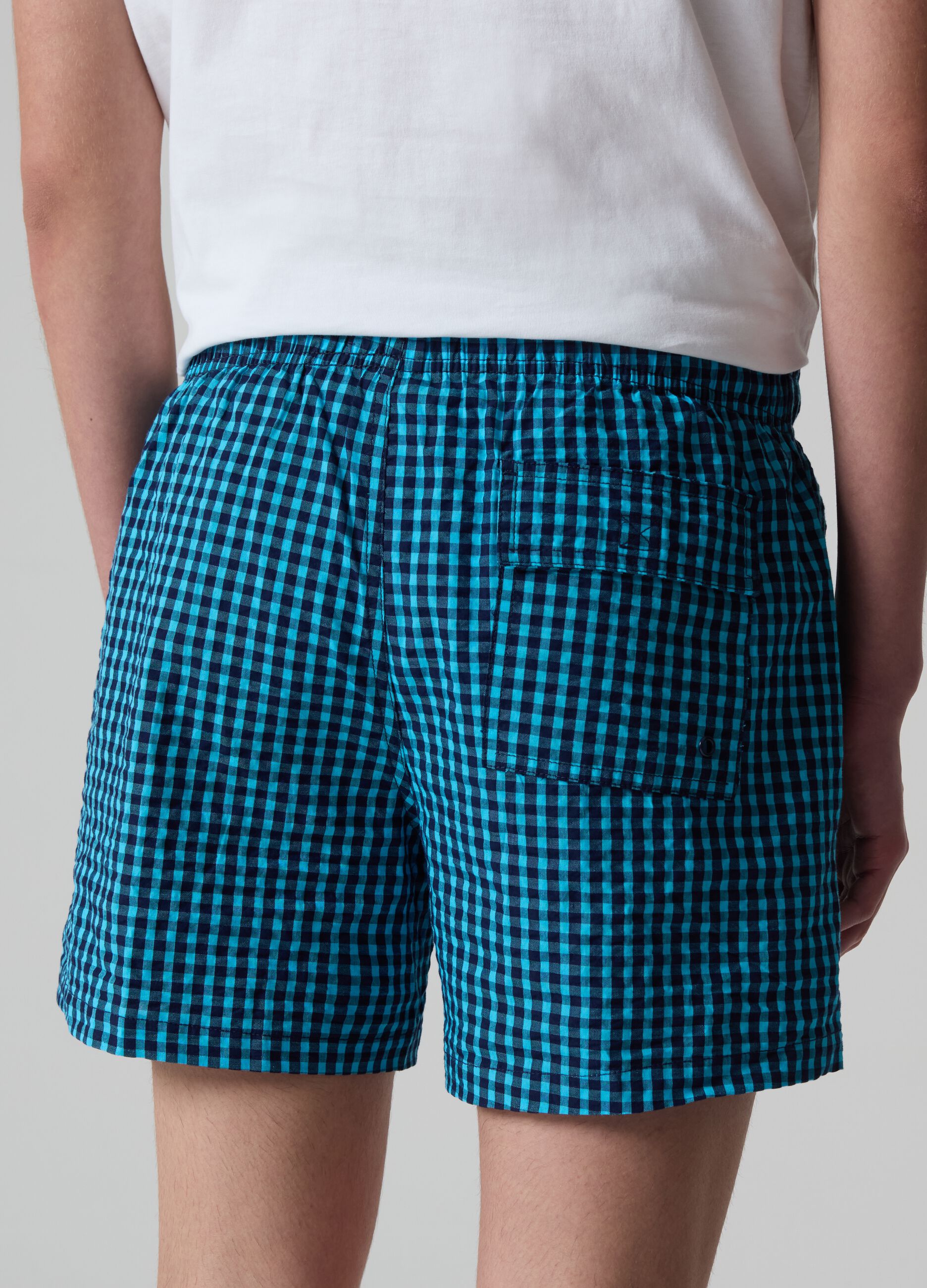 Bermuda swim shorts in gingham seersucker