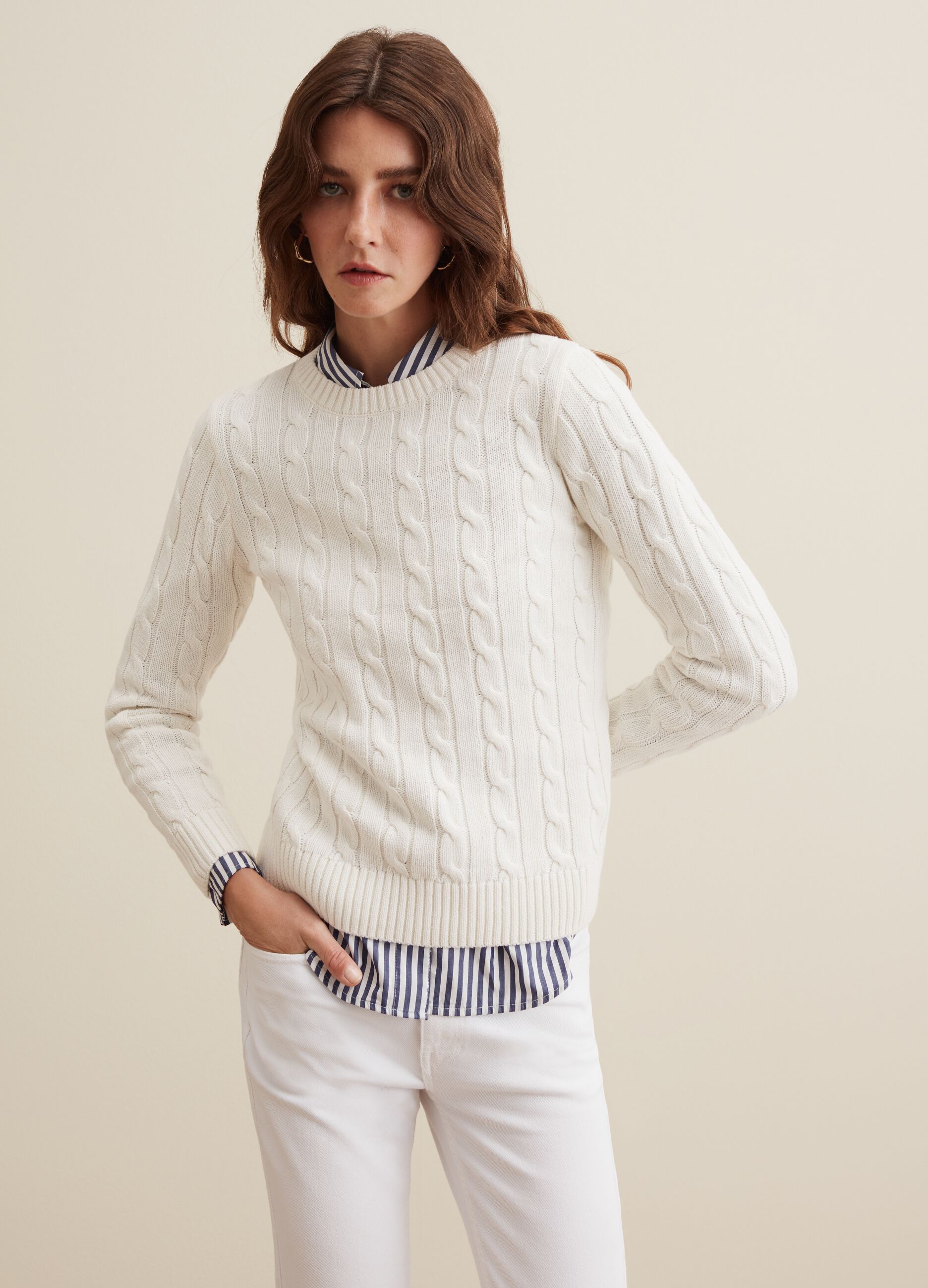 Cable knit crew-neck pullover_1