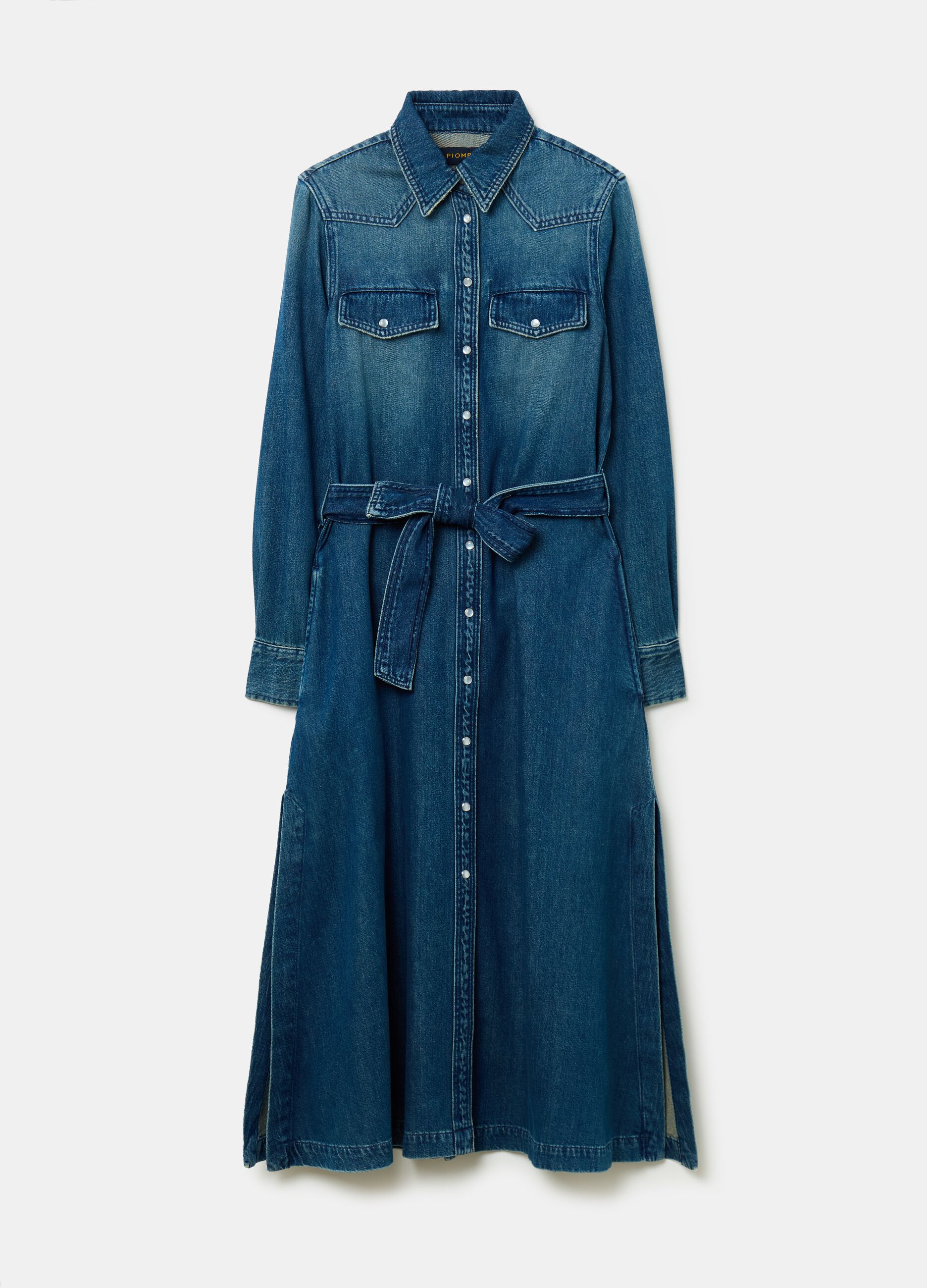 Long shirt dress in denim with belt_3