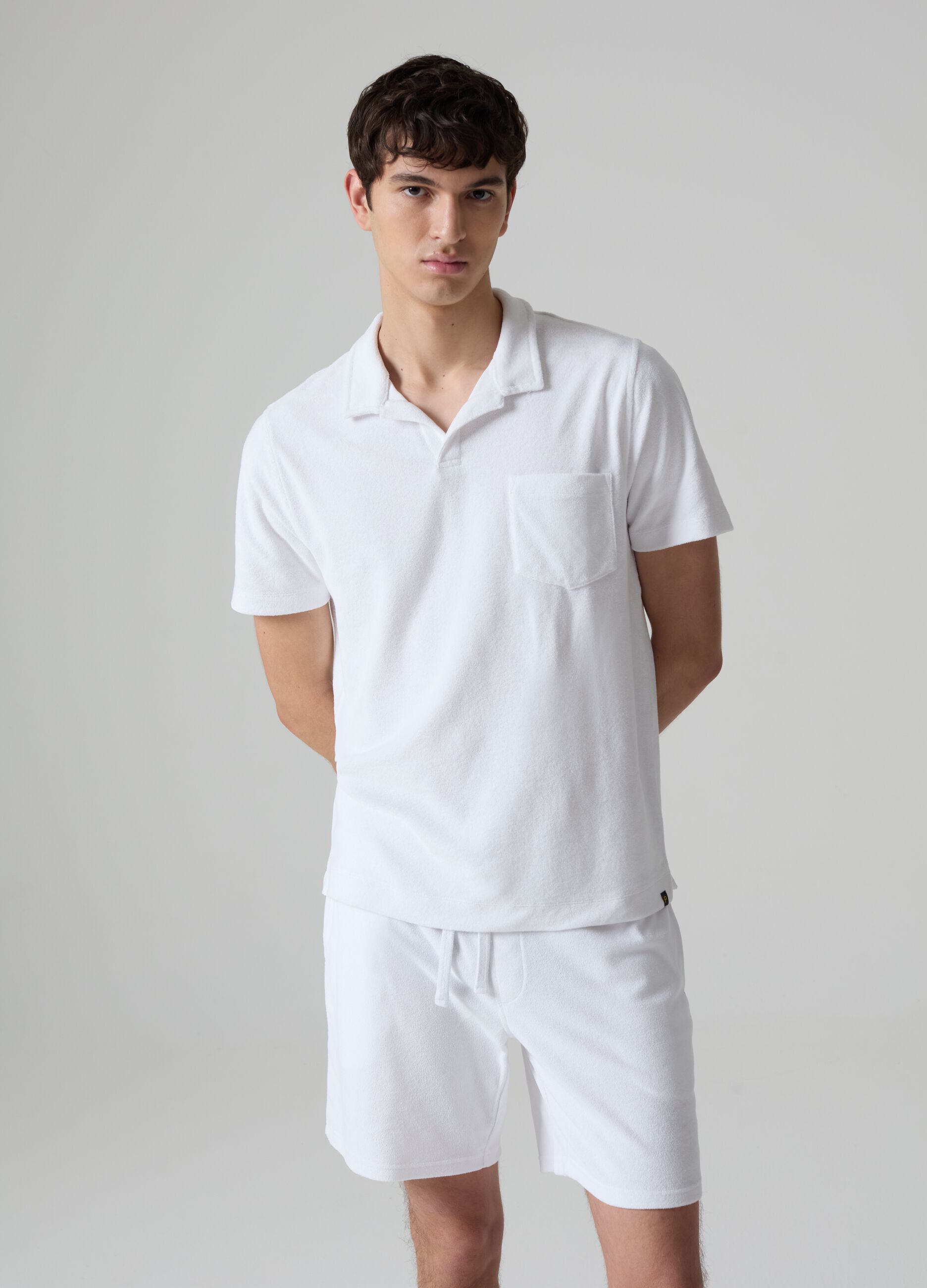 Reverse French terry polo shirt with pocket_1