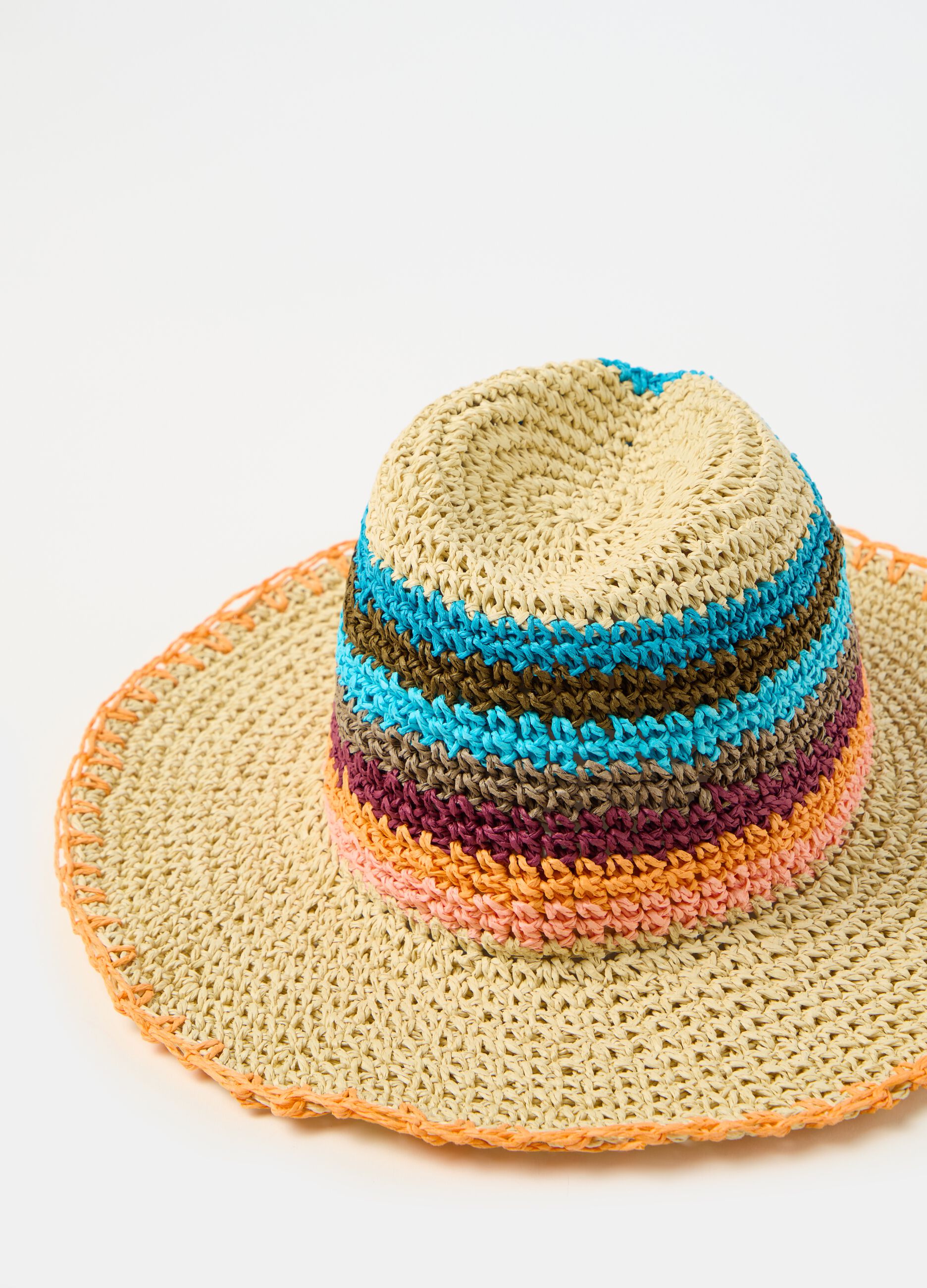 Raffia hat with stripes