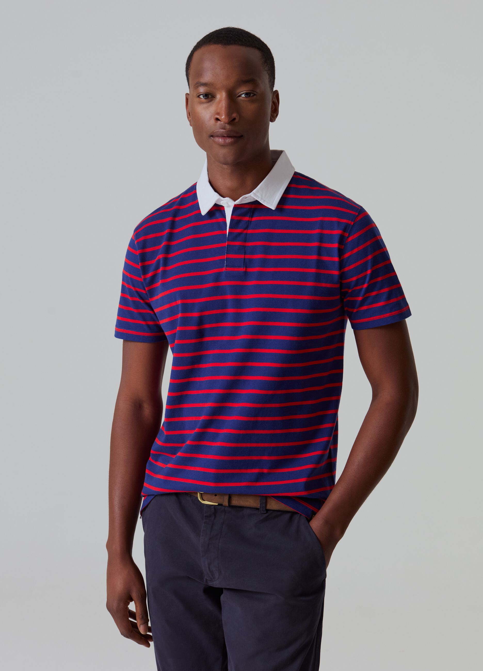 Striped polo shirt with contrasting collar