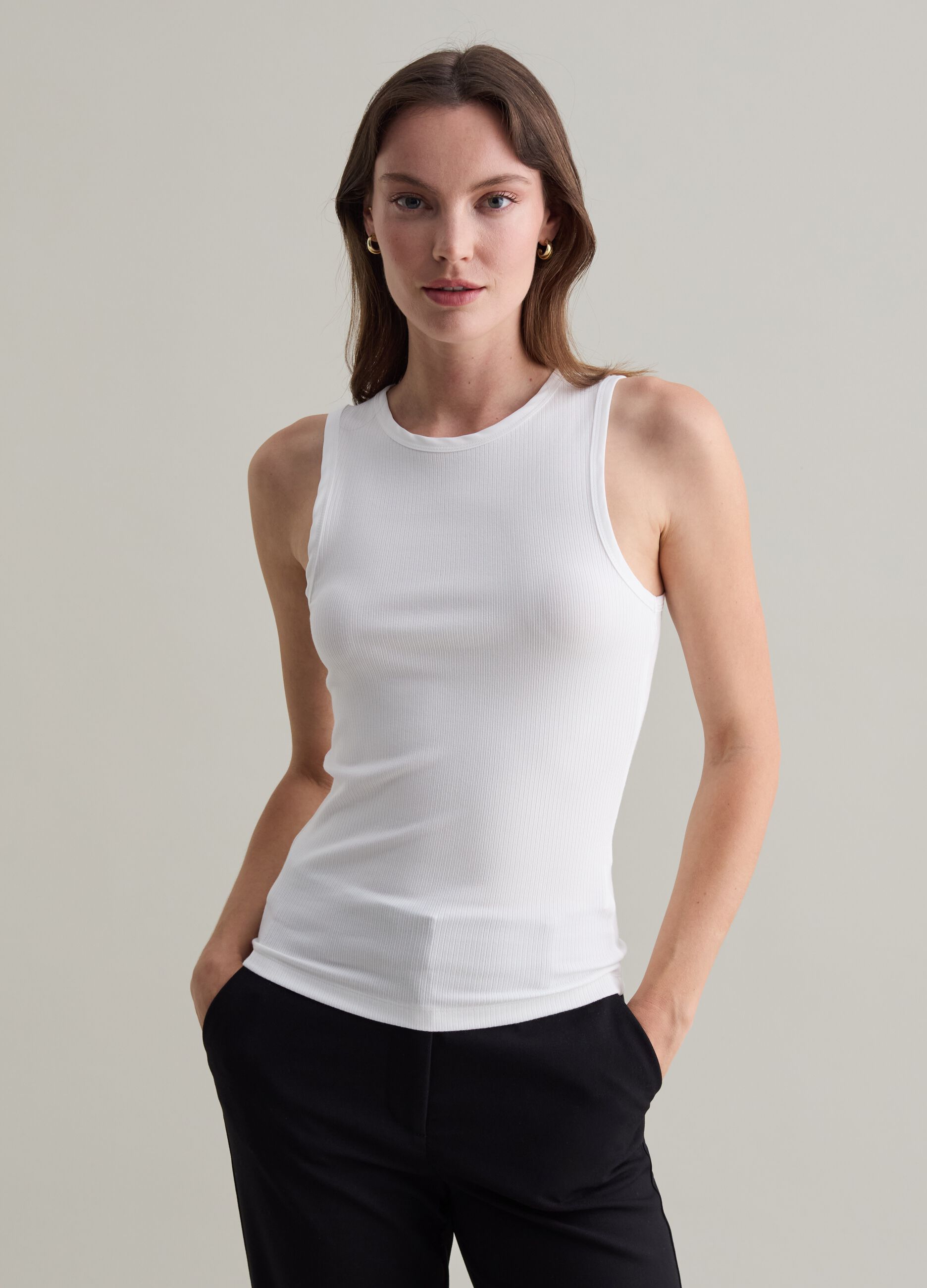 Tank top in ribbed stretch viscose