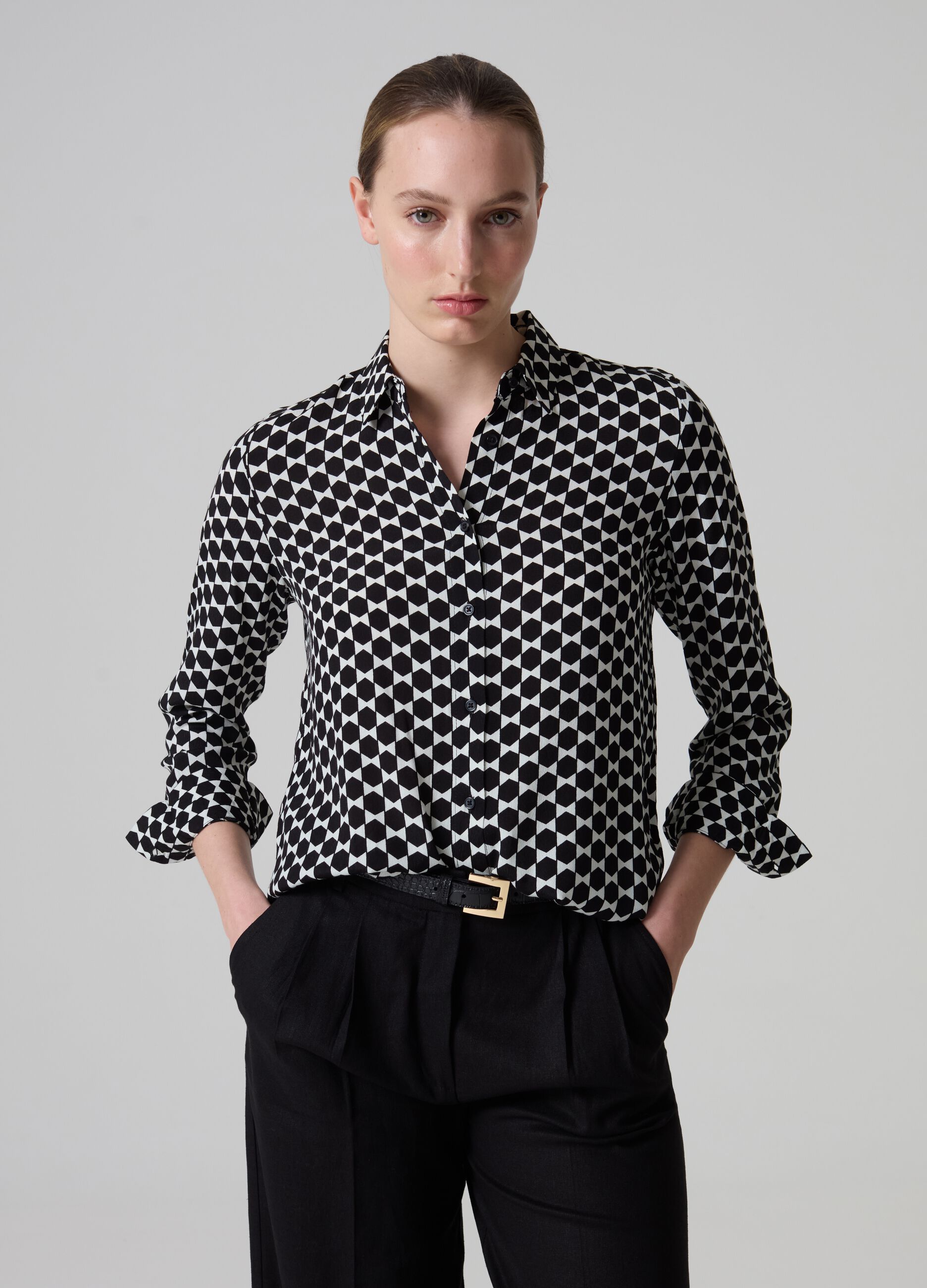 Contemporary shirt with geometric print