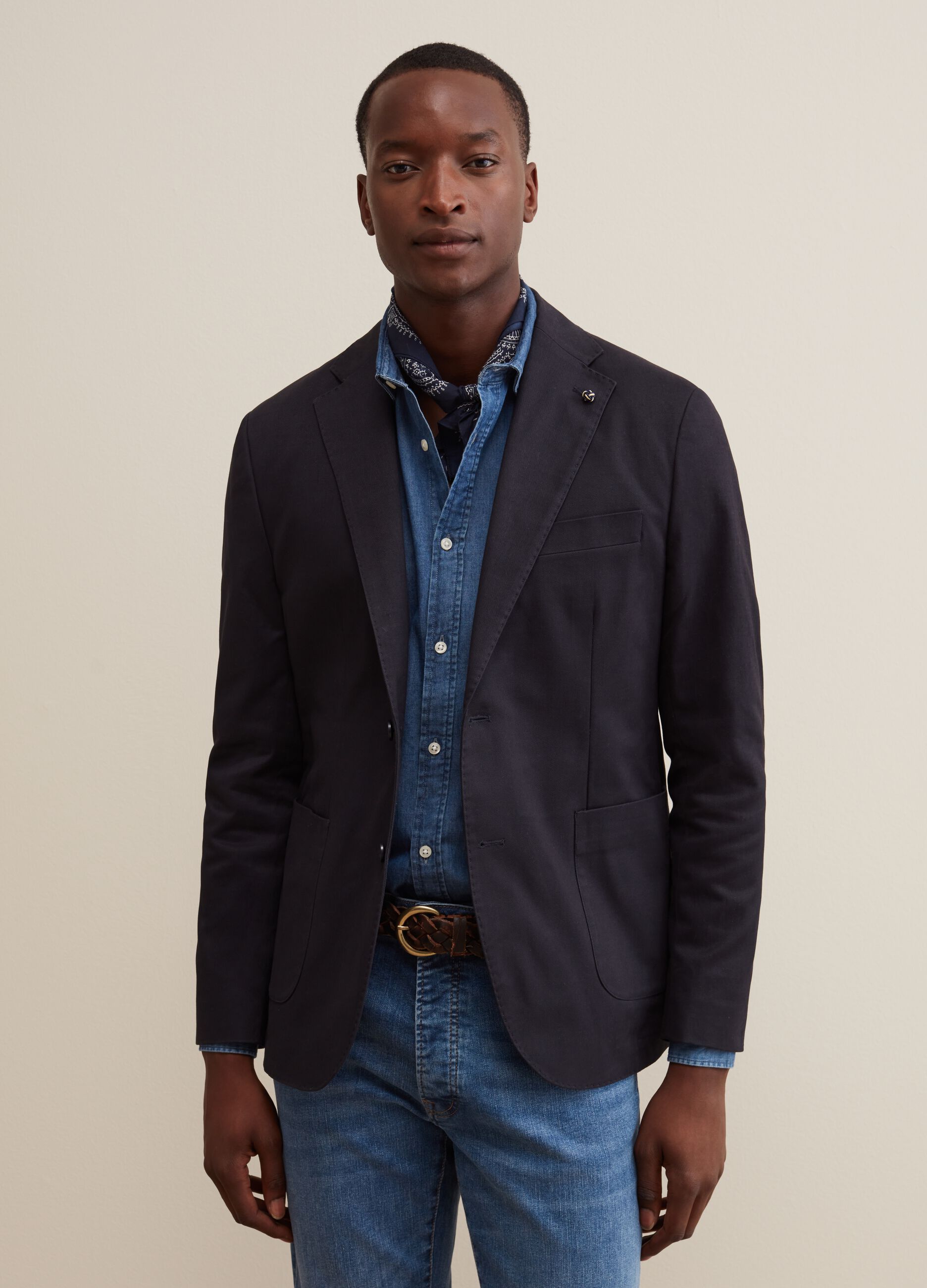 Man's Navy Blue Slim-fit cotton blazer