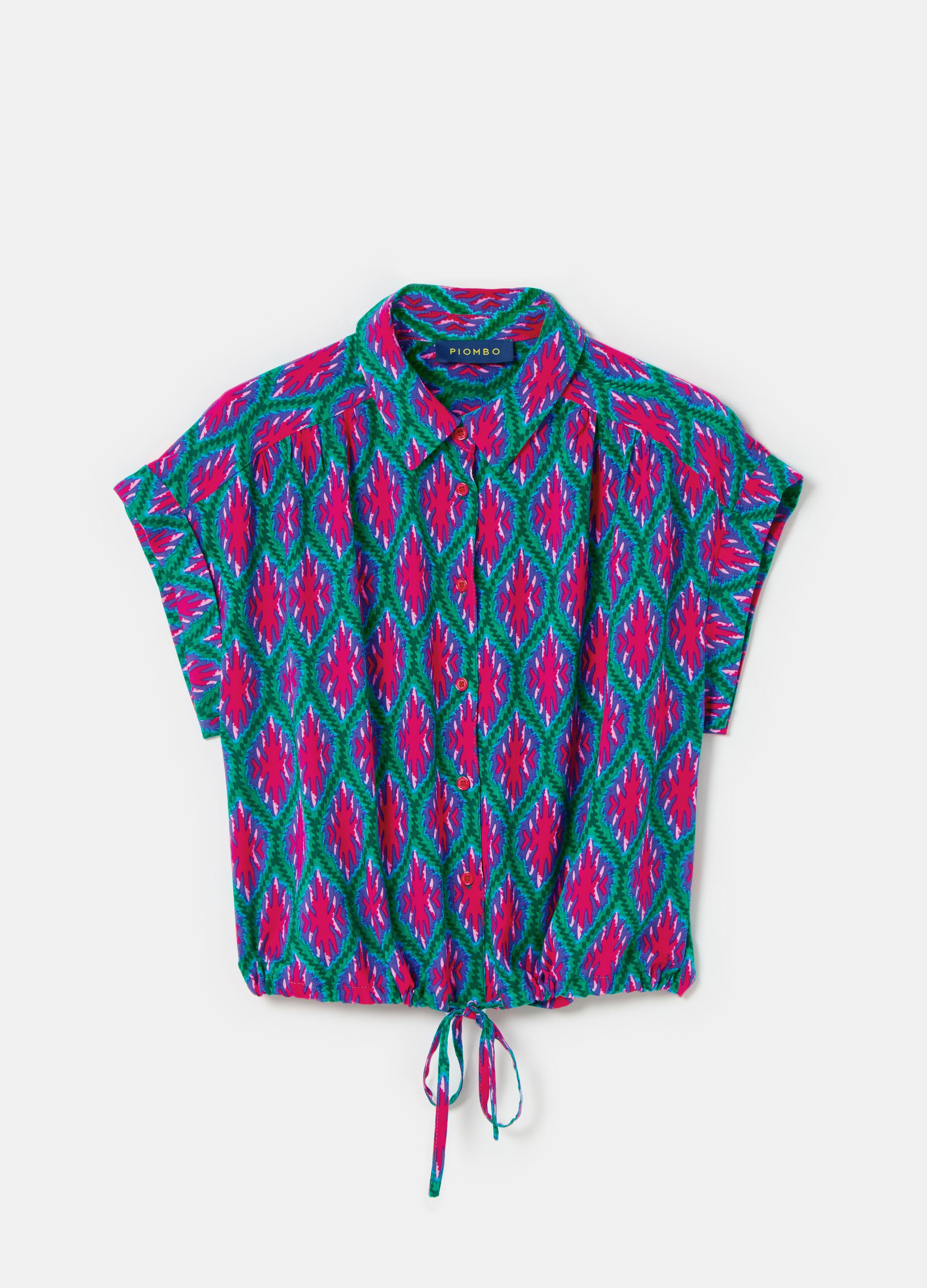 Short-sleeved blouse with print and drawstring_3