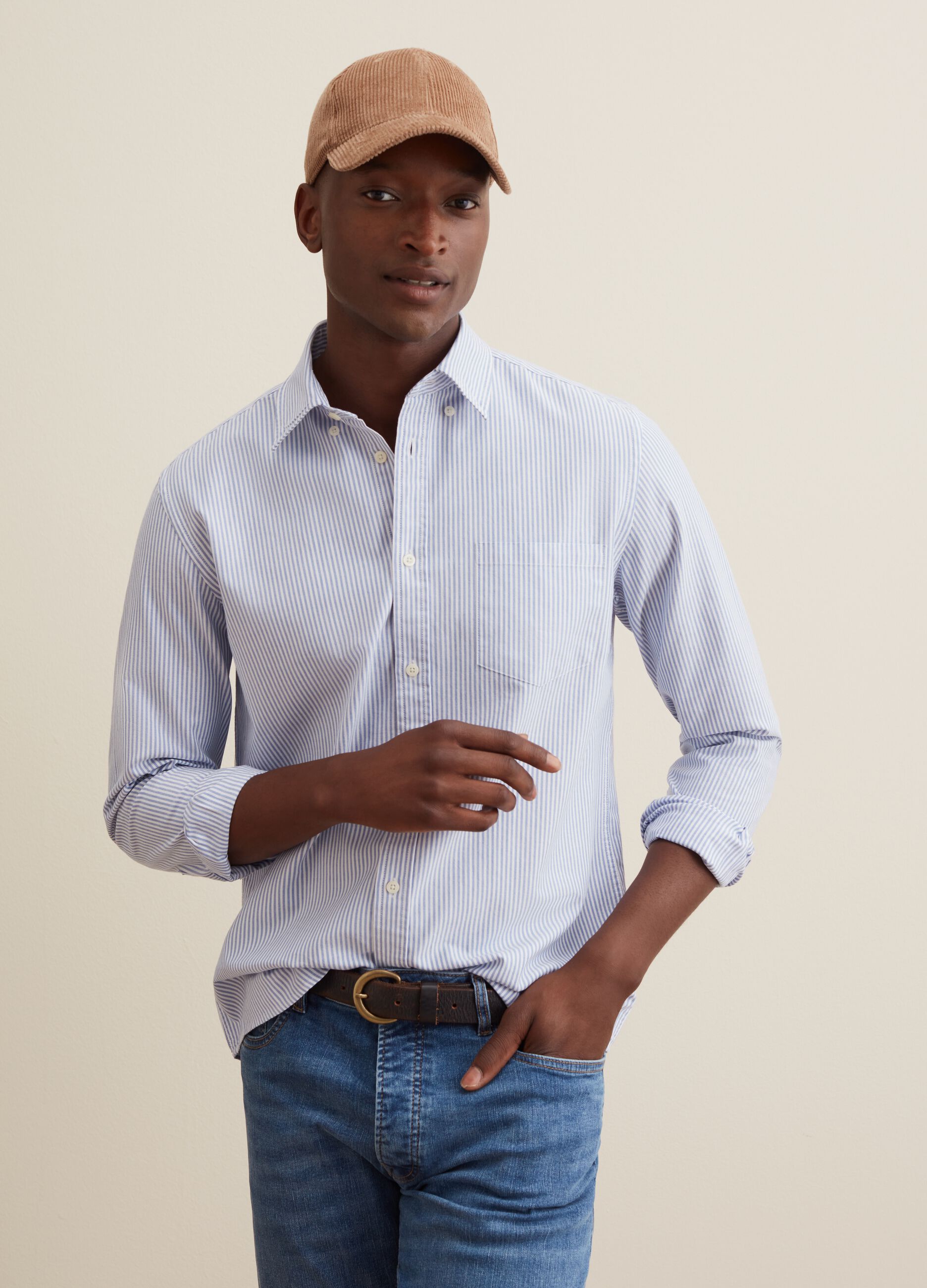 Oxford cotton shirt with thin stripes